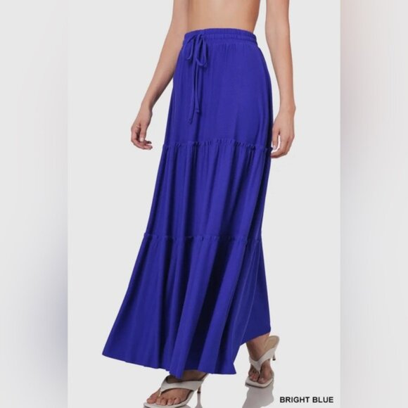 Boho Plus Size Drawstring Tiered Ruffle Maxi Skirt - Picture 2 of 3